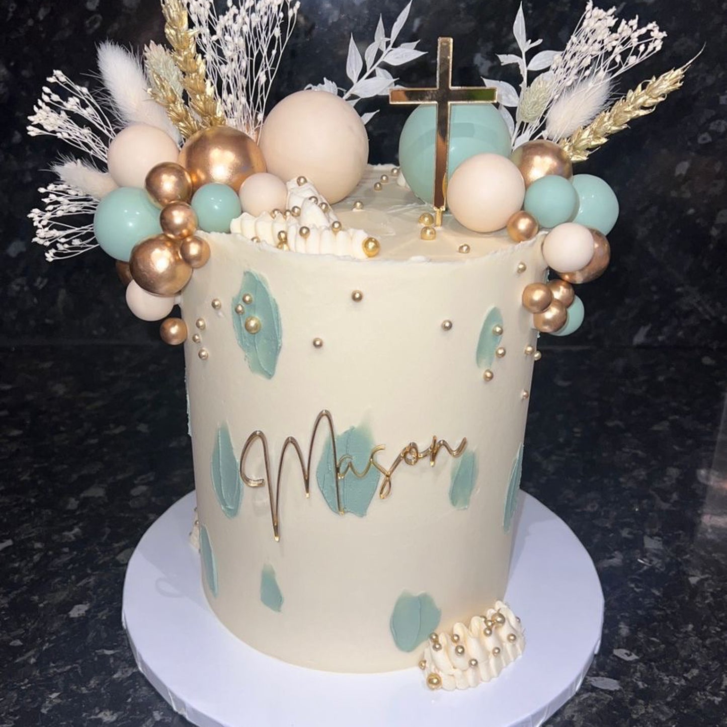 Cross Topper and Name Charm Christening Set