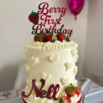 Berry First Birthday Topper and Name Charm set