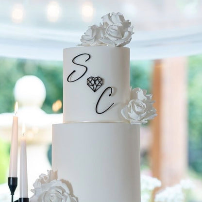 Initials Wedding Cake Charm with Geometric Heart