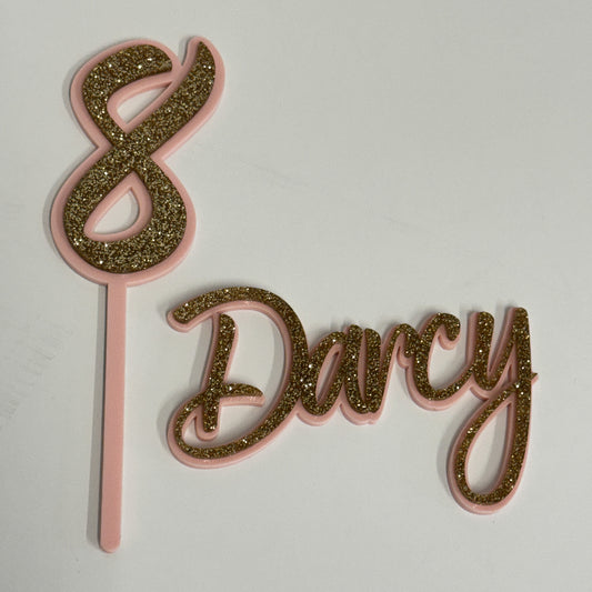 Layered Name Charm and Number Topper Set